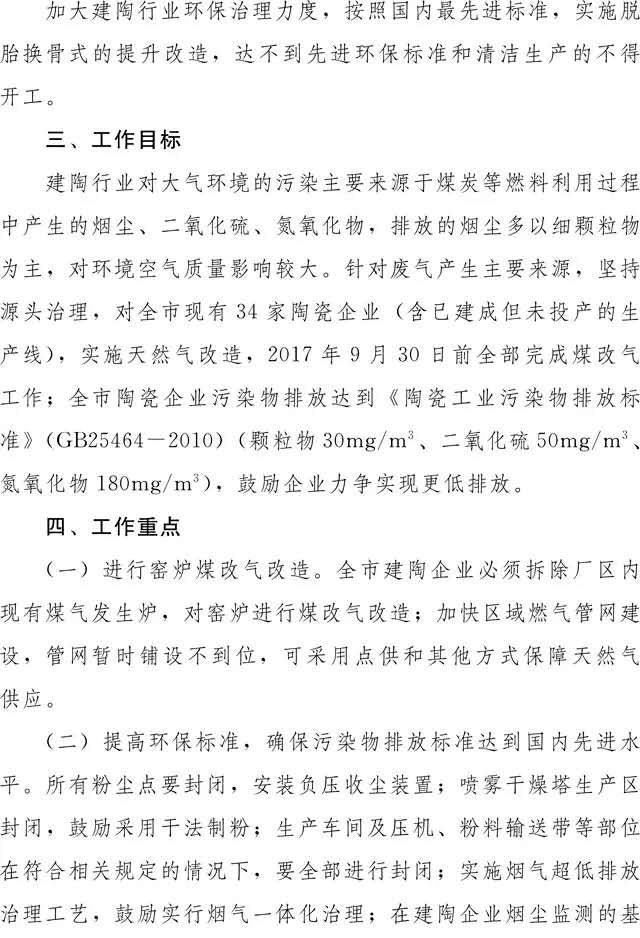 石家莊：34家陶企9月30日前必須完成“煤改氣”
