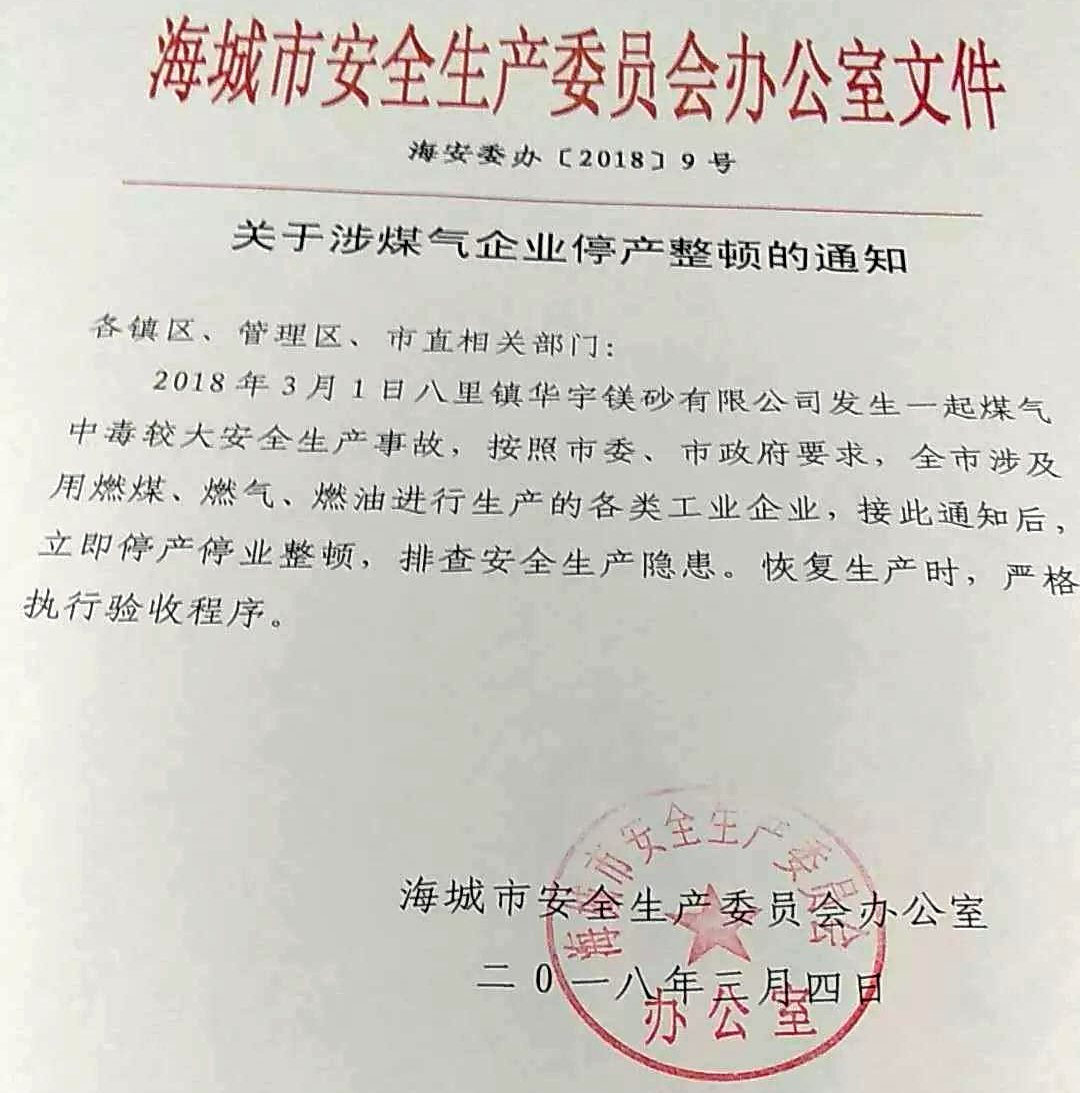 重磅！“世界鎂都”、“滑石之鄉”海城市所有燃煤、氣、油企業(yè)停產(chǎn)整頓！