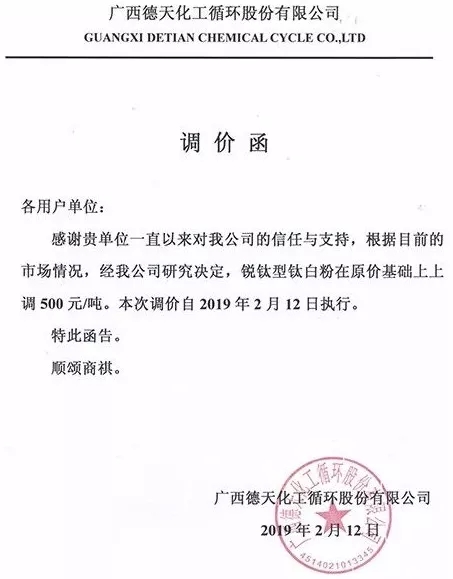新年 漲價(jià) 鈦白粉 開(kāi)門(mén)紅