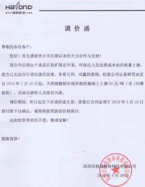 重晶石限采！天然硫酸鋇價(jià)格上漲50元/噸！